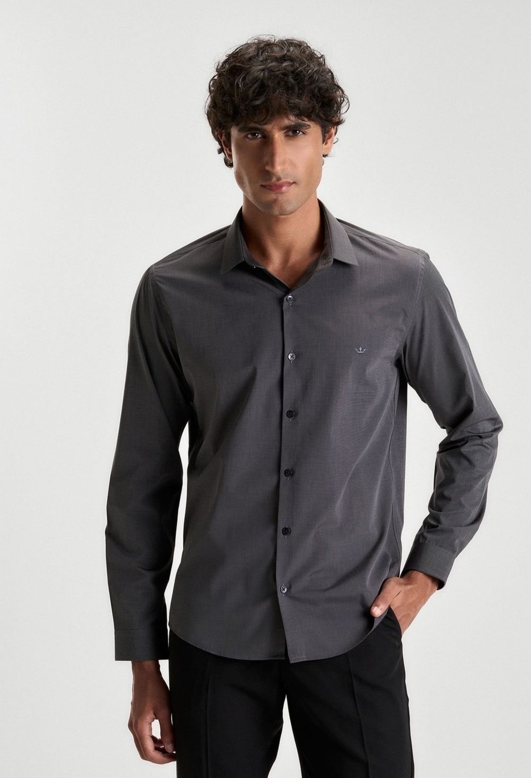 Camisa Docthos Slim Manga Longa Fil a Fil Mercerizada Camisa Manga Longa Docthos Slim Fil A Fil 60 Mercerizado 003 Preto G