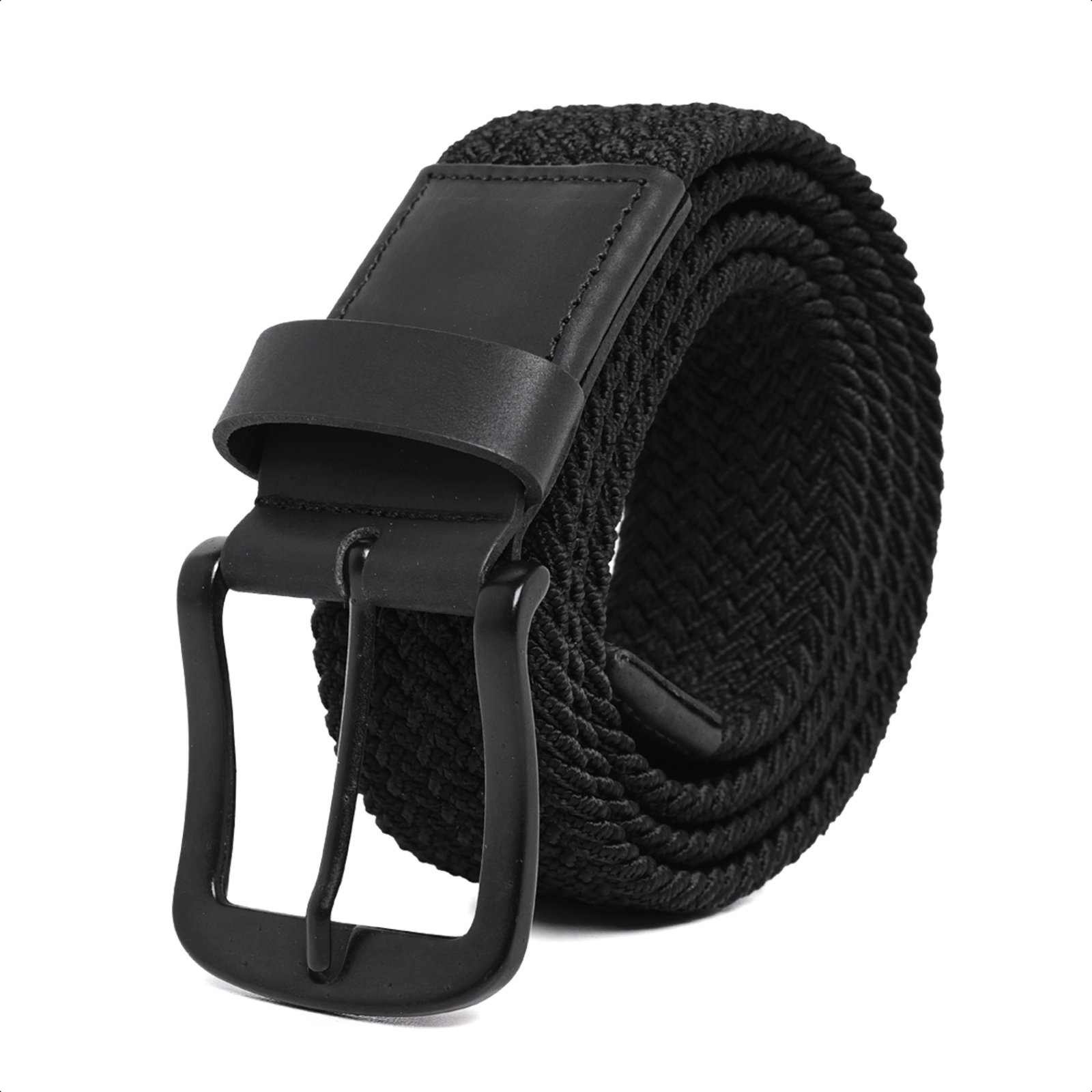Cinto Masculino Preto Couro e Elástico Trancado Flex Casual Ajustável Confortável Esportivo Carmelo Shoes