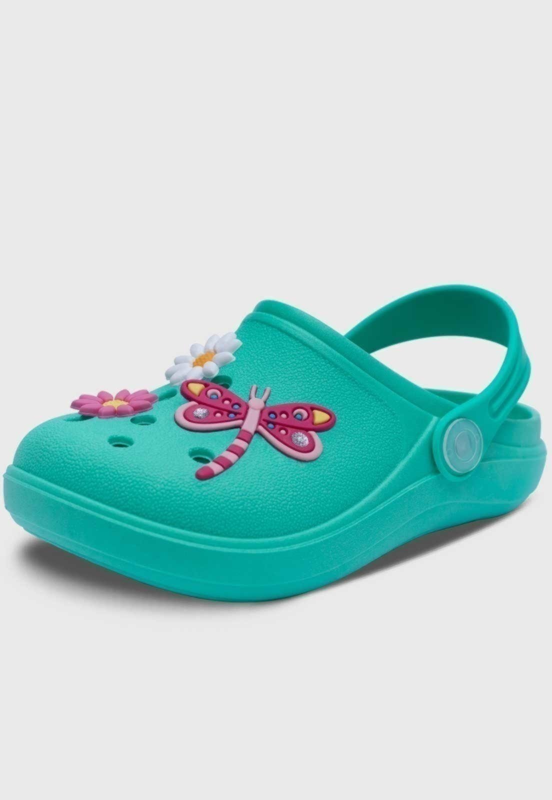 Infantil – Babuche Pópidi Libélula e Flores Verde