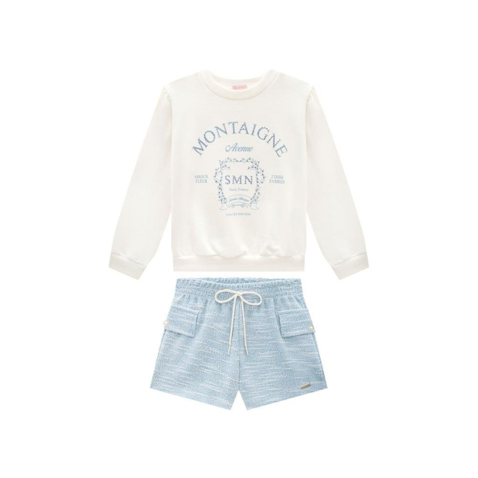 Infantil - Conjunto Feminino Blusão e Short em Tweed Somnii 10 Amarelo