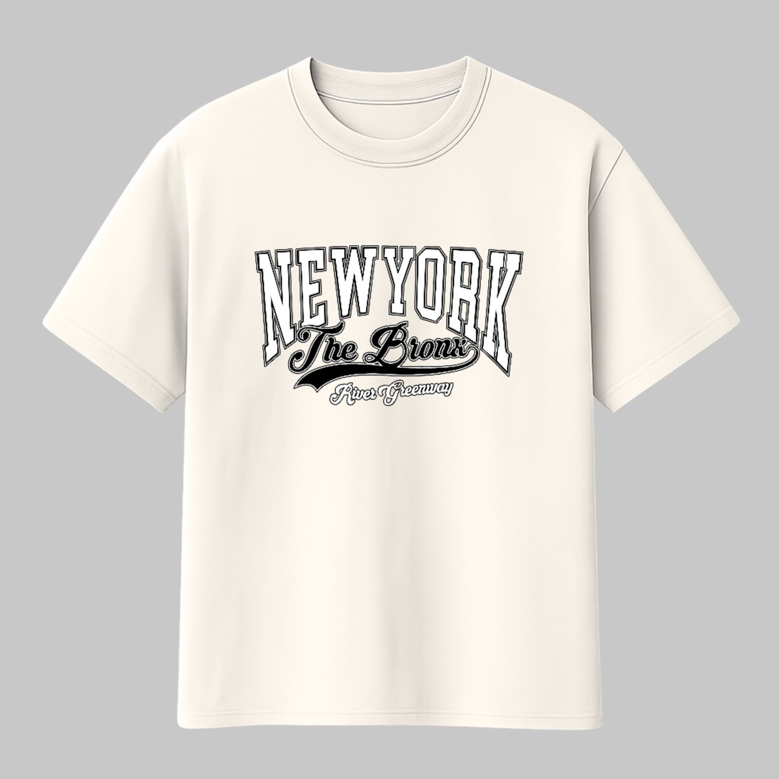 Camiseta Básica New York Bronx Vintage City Unissex Off White