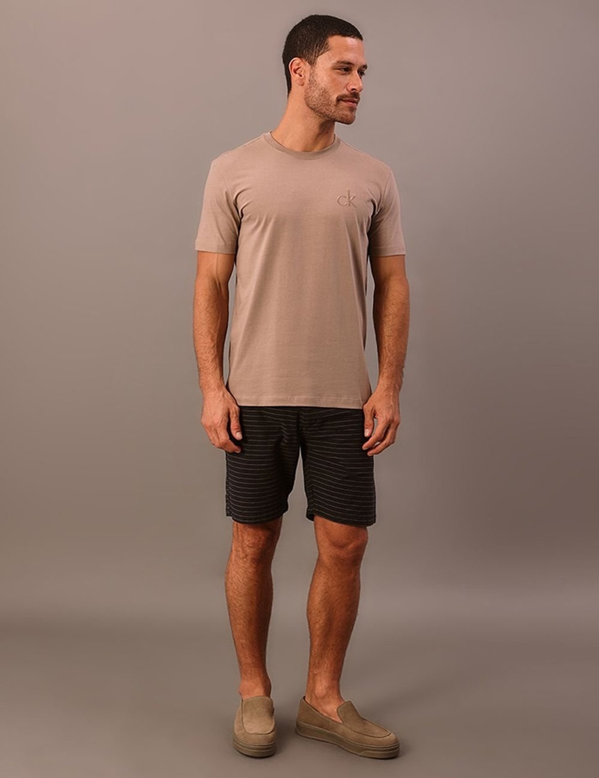 Camiseta Manga Curta Calvin Klein Masculino Calvin Klein Bordado - Caqui Claro Calvin Klein Jeans