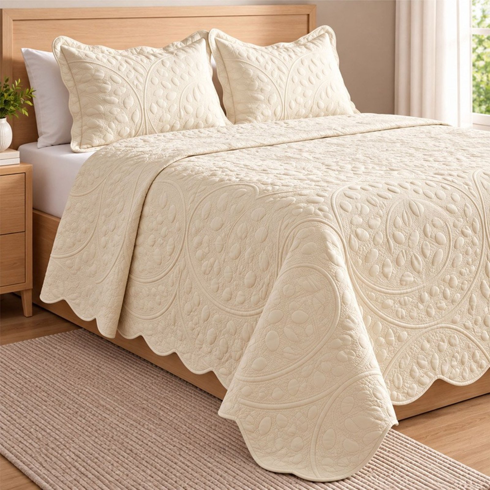 Cobre Leito Colcha Delicato King 3 Peças Dupla Face Matelassê Bordado - Palha