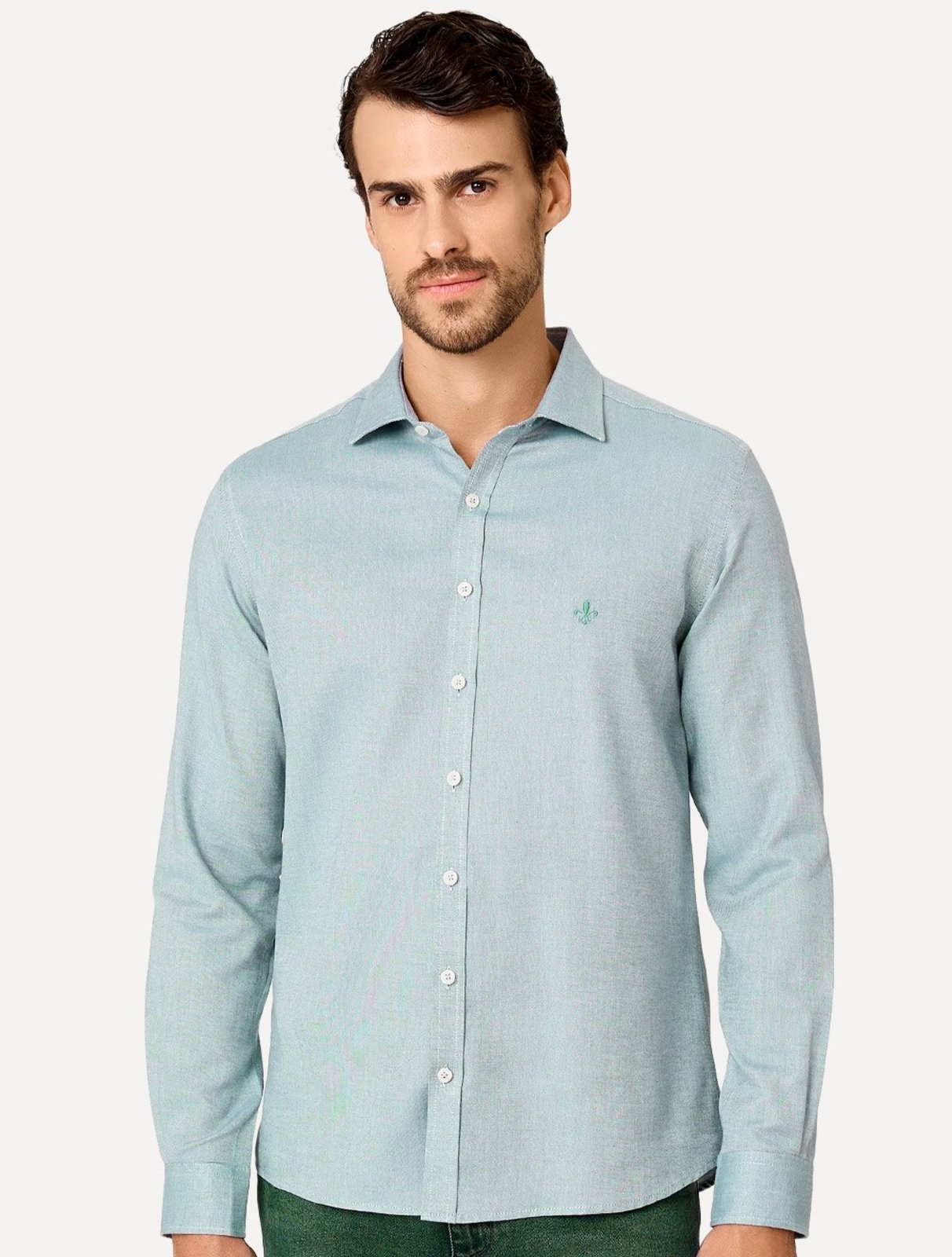 Camisa Dudalina Masculina Slim Fit Superfine Oxford Cotton Verde Turquesa