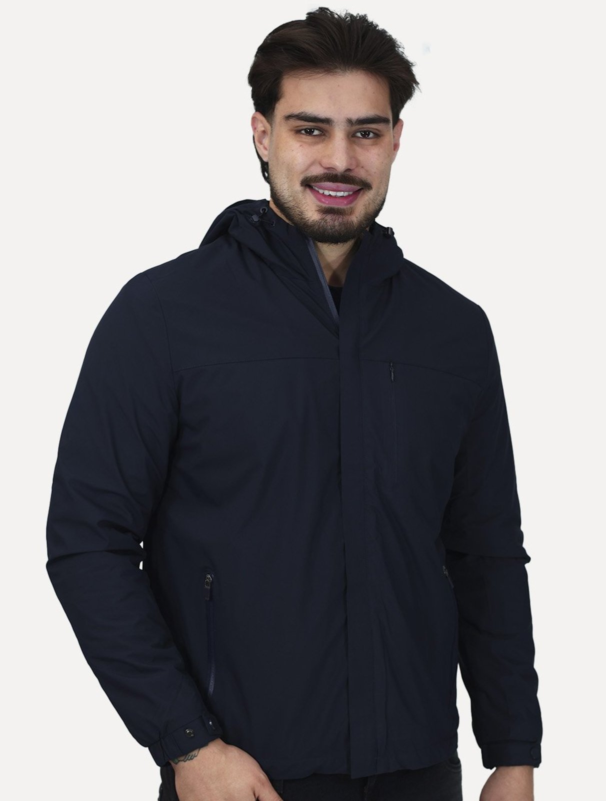 Jaqueta Masculina Corta-Vento Nylon Pocket Zip Azul Marinho