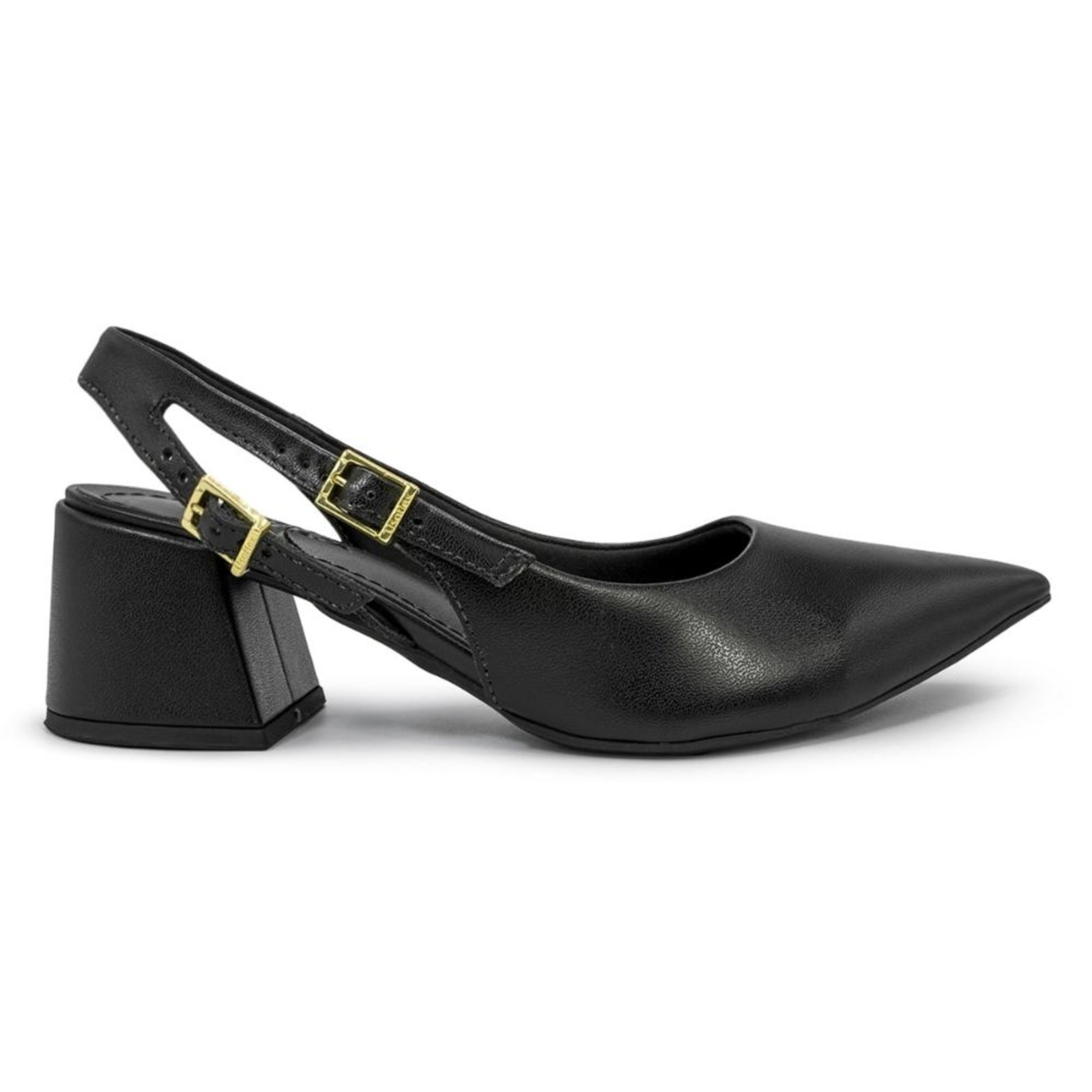 Scarpin Slingback Usaflex Feminino Bico Fino Couro Casual AK02009 Preto