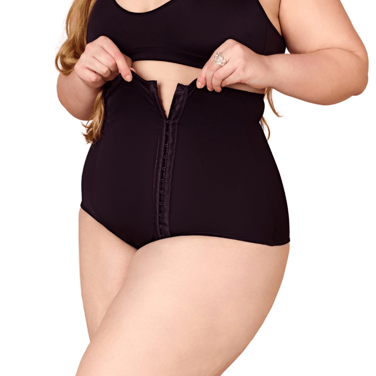 Cinta Alta Pós-parto Plus Size Cirúrgica Modeladora Cintura com Fecho Média Compressão Shanty Lingerie Preto