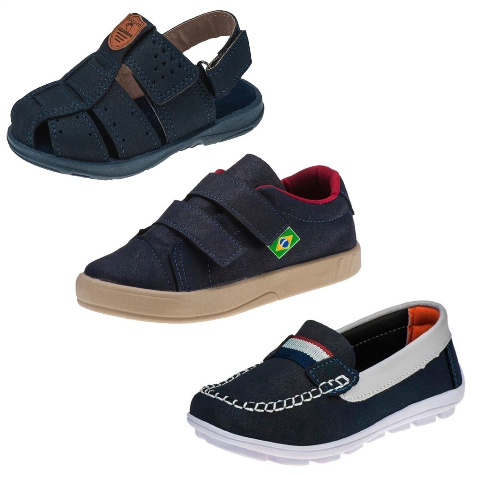 Infantil – Três Pares Calçados Infantis Mocassim Masculino Papete E Sapatenis Menino