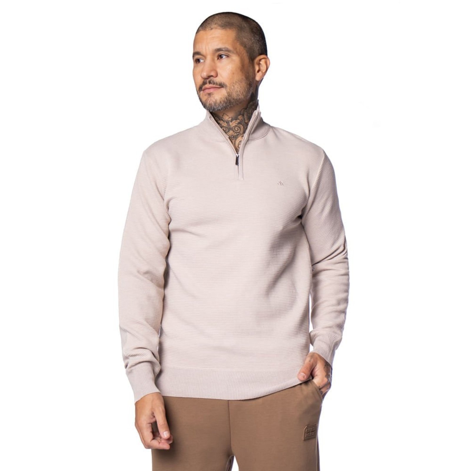 Suéter Masculino Dixie Gola Alta Texturizada Bege