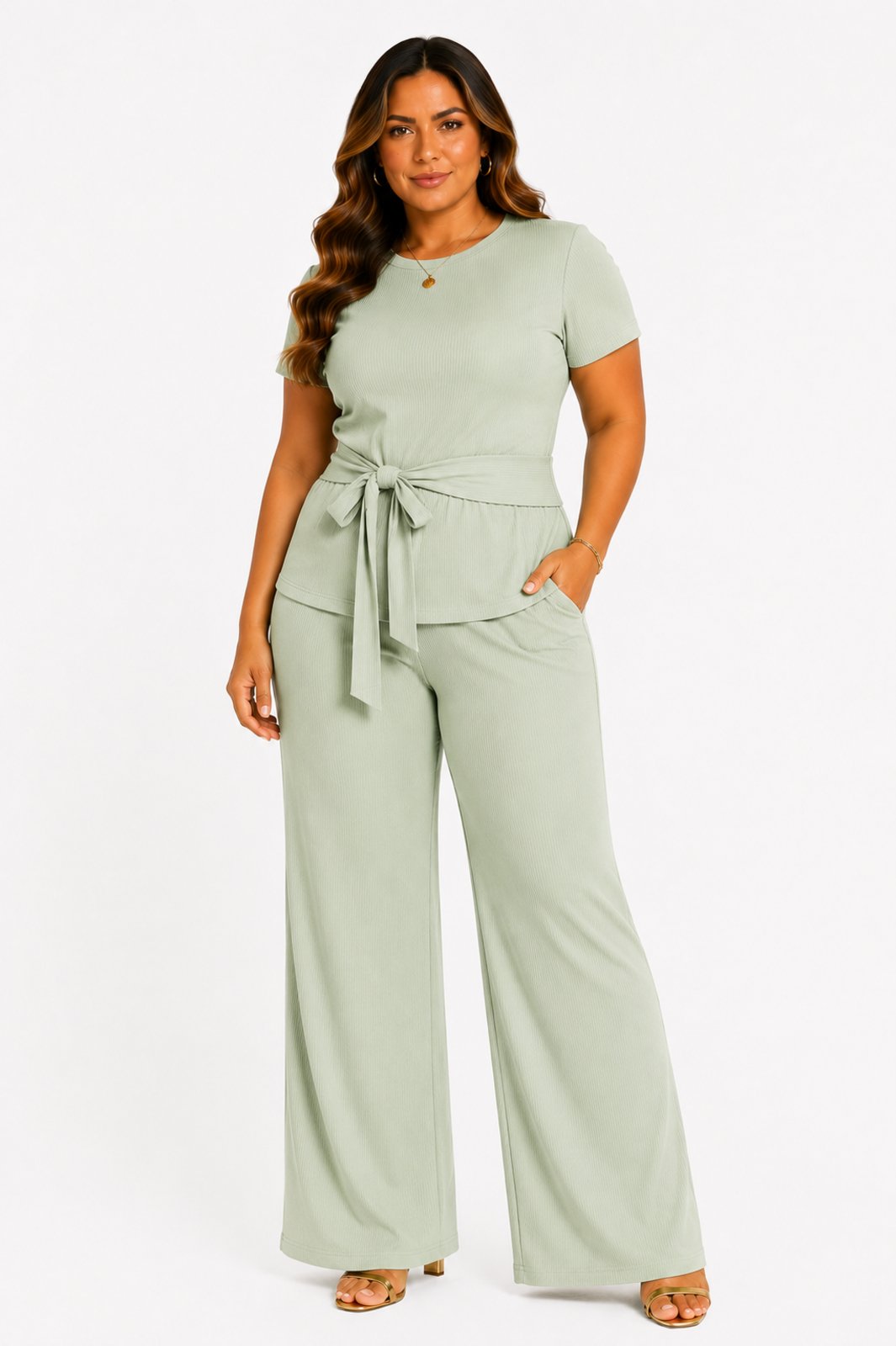 Conjunto Plus Size D Bell Outlet Fashion Canelado Premium Faixa Verde