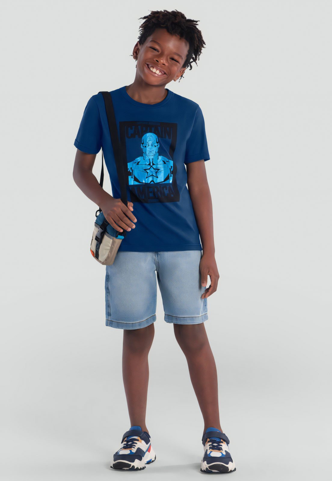 Infantil – Camiseta Manga Curta Brandili Capitão América Azul