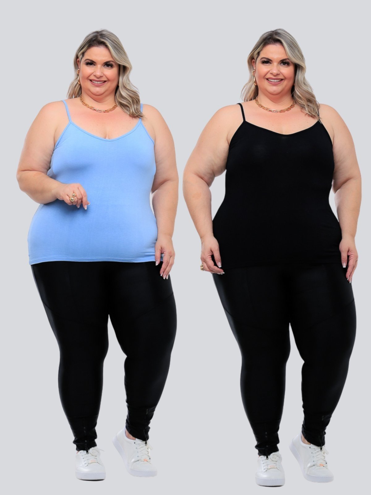 Kit 2 Peças Regata Plus Size Feminina Básica GARAIS MODA Alcinha Fina Leve estilo Casual moda Verão Blogueira Preto Azul