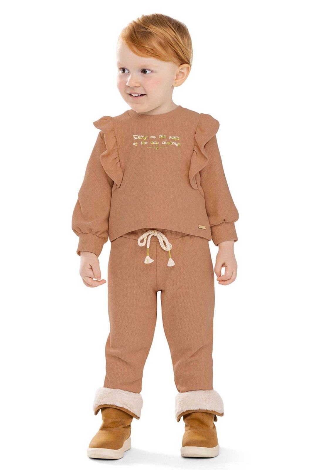 Infantil - Conjunto Longo Menina Babados Colorittá Marrom