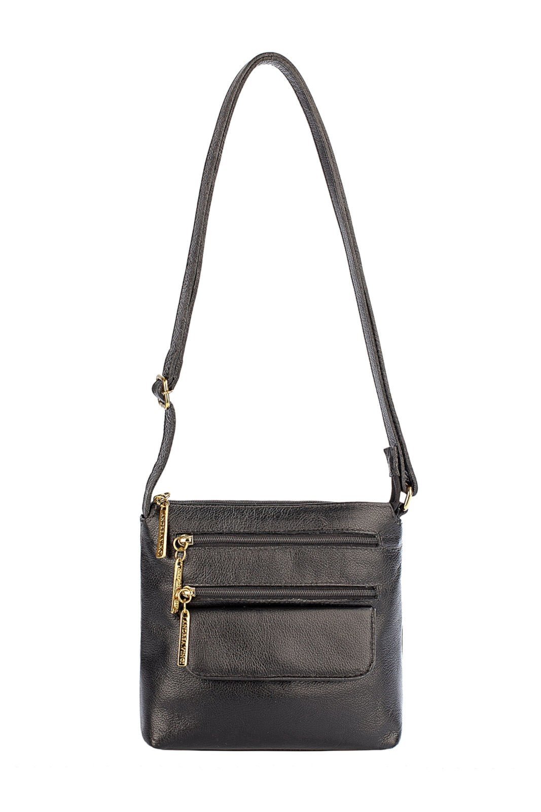 Bolsa transversal de couro liso Maura – Preto