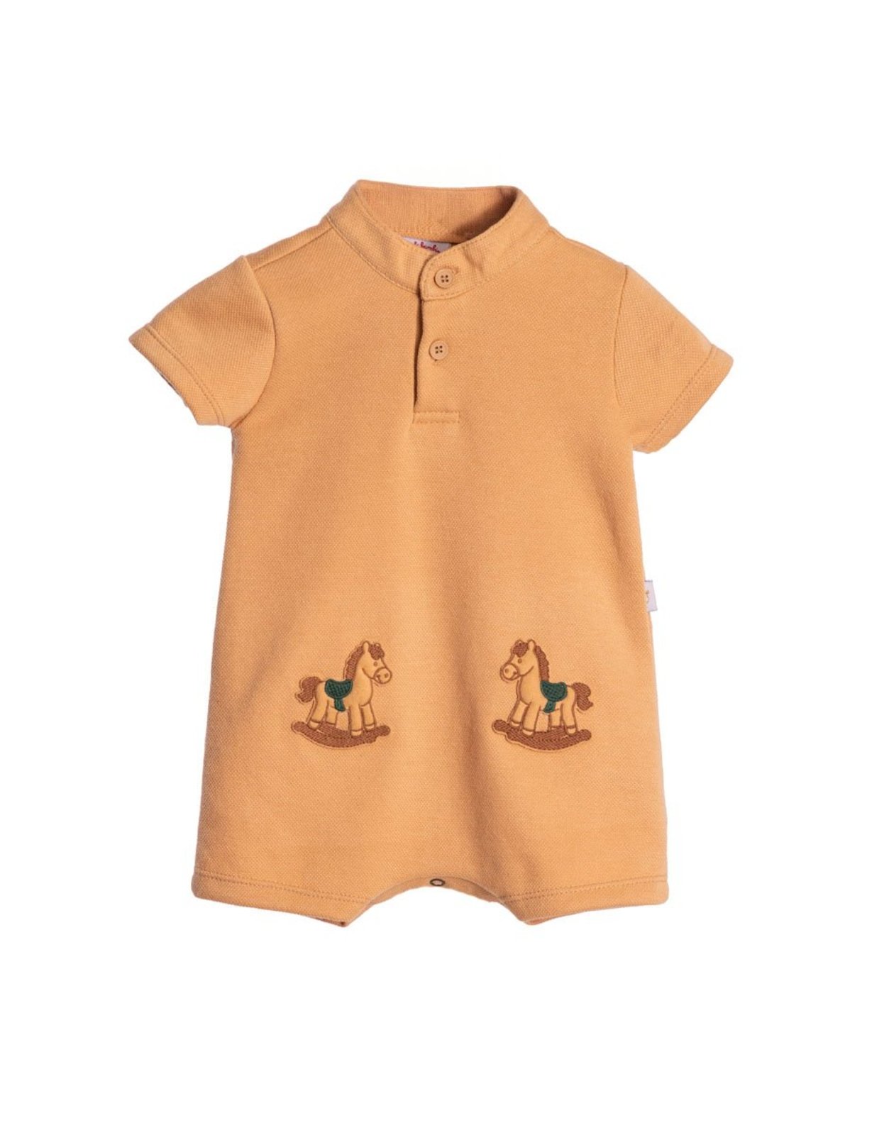 Infantil - Macacão curto piquetom caramelo