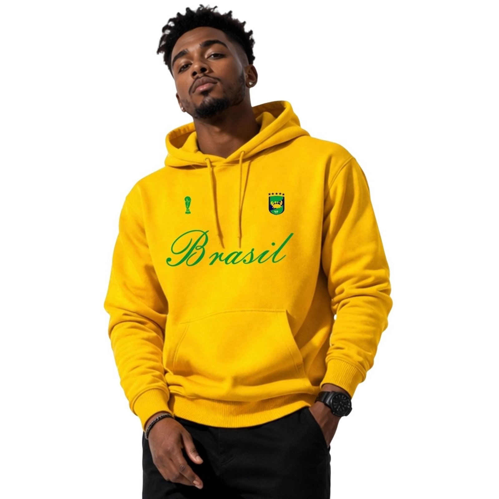 Blusa de Moletom Masculina Brasil Relaxado Casual Com Capuz Premium