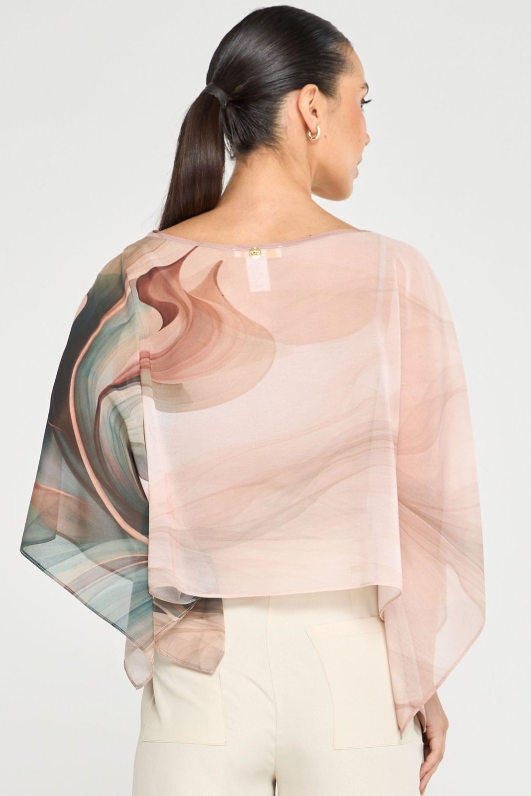 Blusa PKS Chiffon Estampa Aquarelada Rosê e Verde