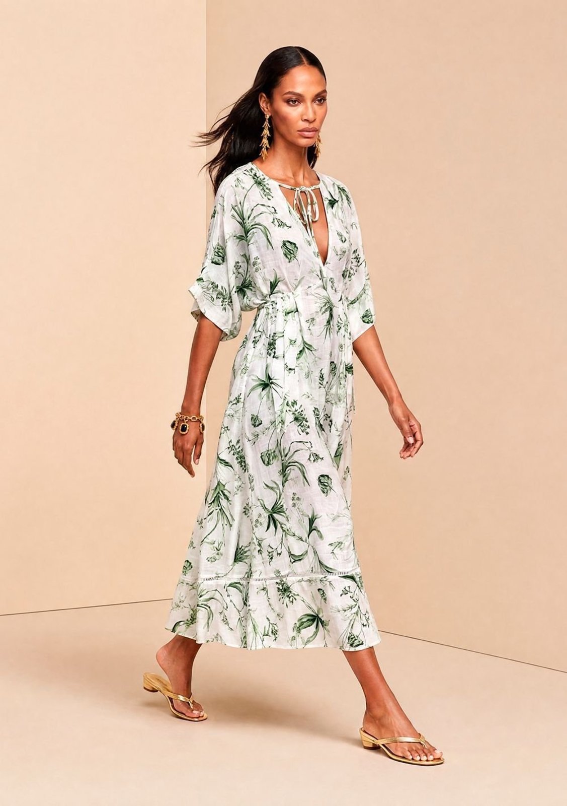 Vestido Morena Rosa Ajustado Decote V Manga Curta Longo - Branco