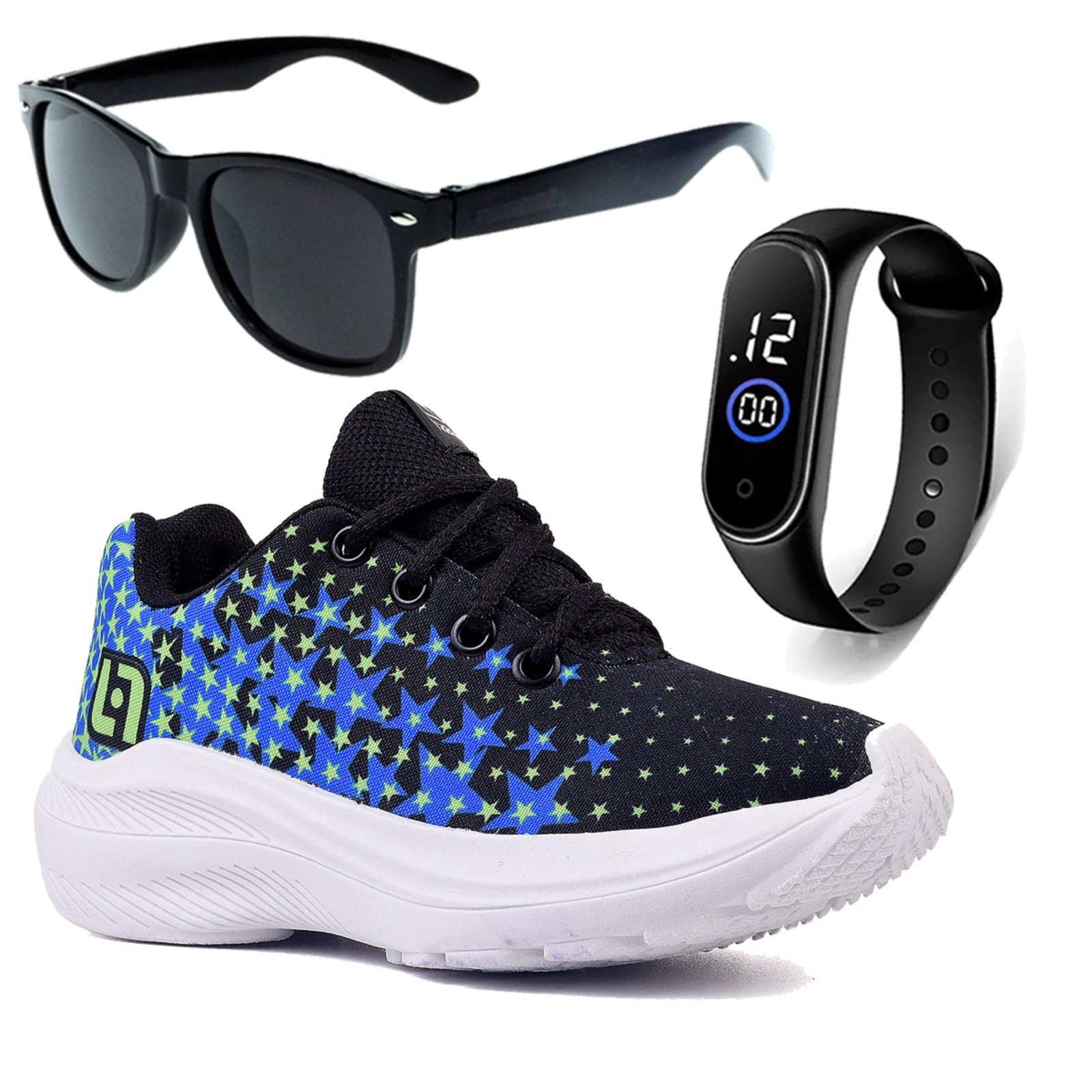 Vista 2 Infantil - Tenis Meninos Casual Preto e + Óculos e Relógio CALCADOS LGHT LIGHT azul CALCADOS LGHT LIGHT azul