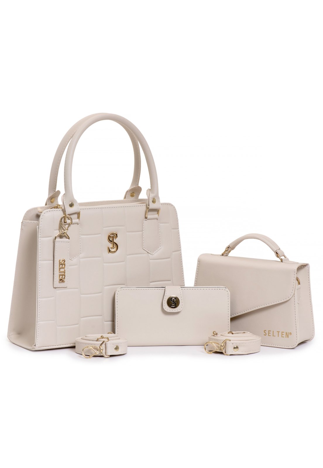 Kit Bolsa Transversal e Tiracolo Com Bolsa Pequena Versátil e Carteira Creme