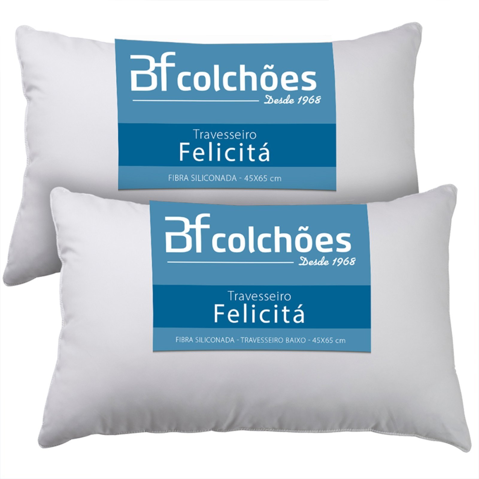 Vista 2 Kit 2 Travesseiros Fibra Siliconada Antialérgico Macio 45x65cm BF Colchões branco BF Colchoes branco