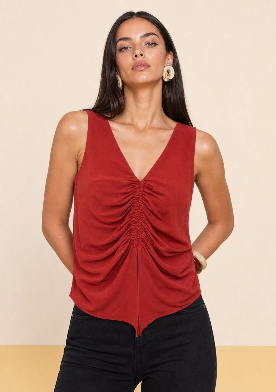Regata Zinco Solta Decote V Cropped - Vermelho
