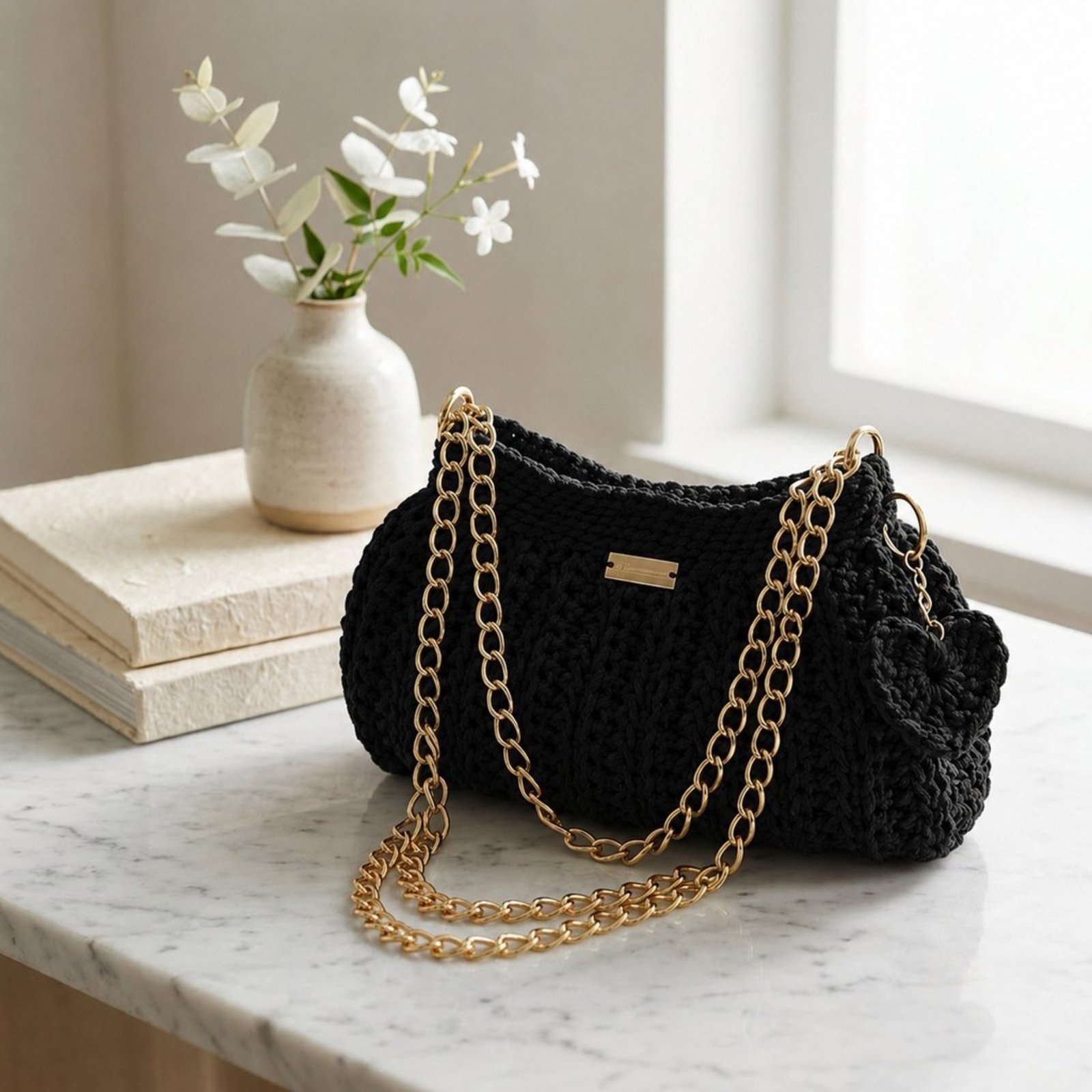 Bolsa Clutch Artesanal TopGrife Croché Feito a Mão Preto