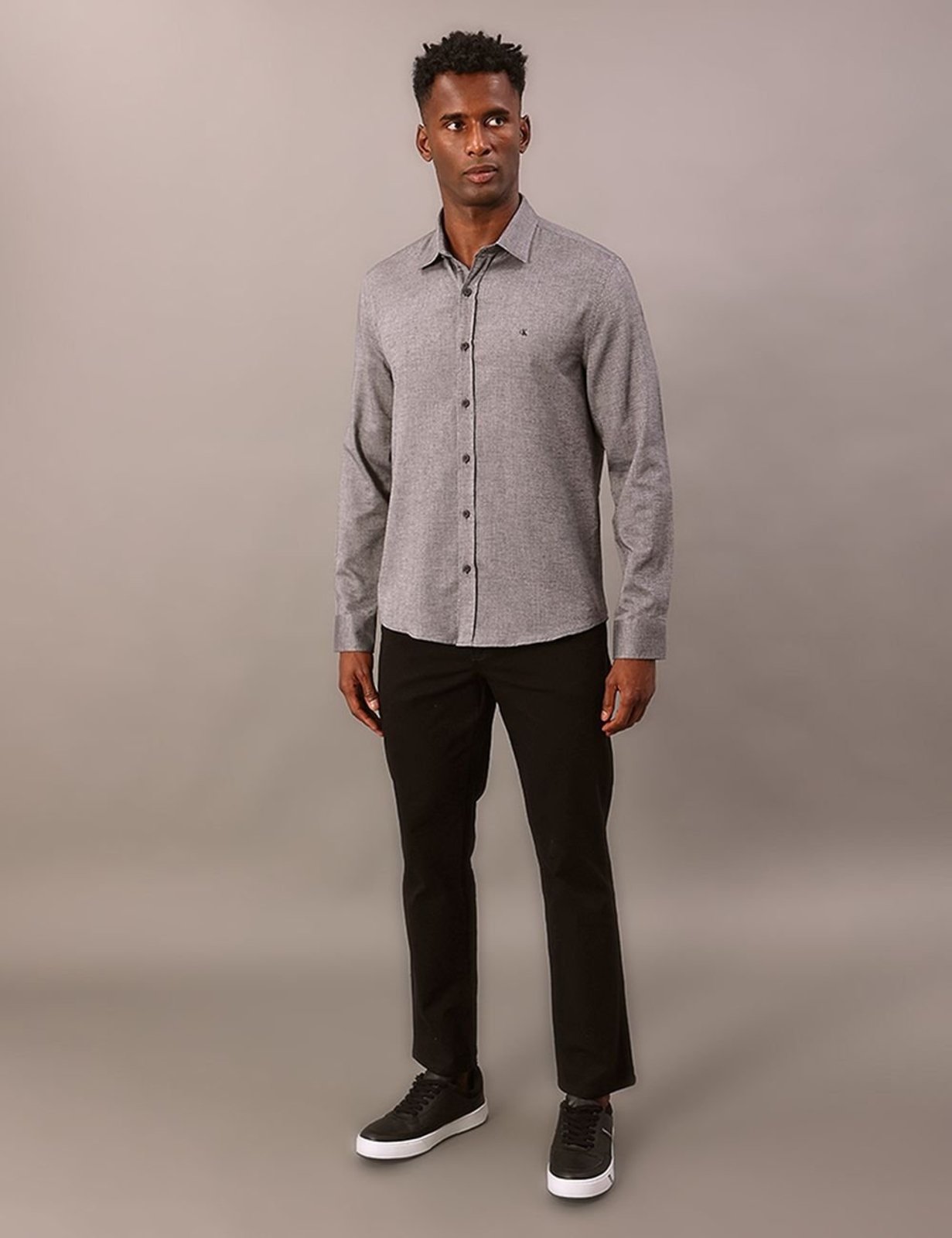 Camisa Manga Longa Calvin Klein Jeans Regular Oxford Leve - Preto Calvin Klein Jeans
