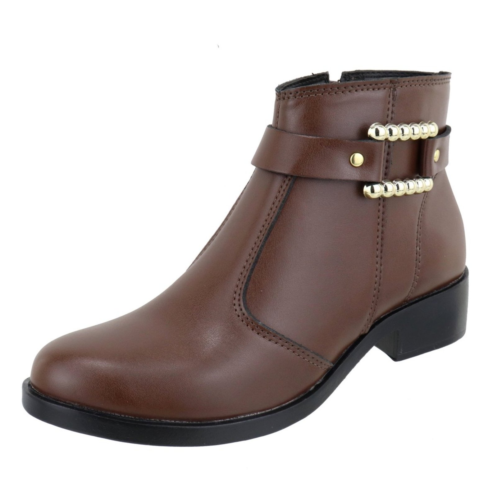 Botinha Detalhe No Cano Basica Confortavel Macia Cano Curto Agnes Veronez Chocolate