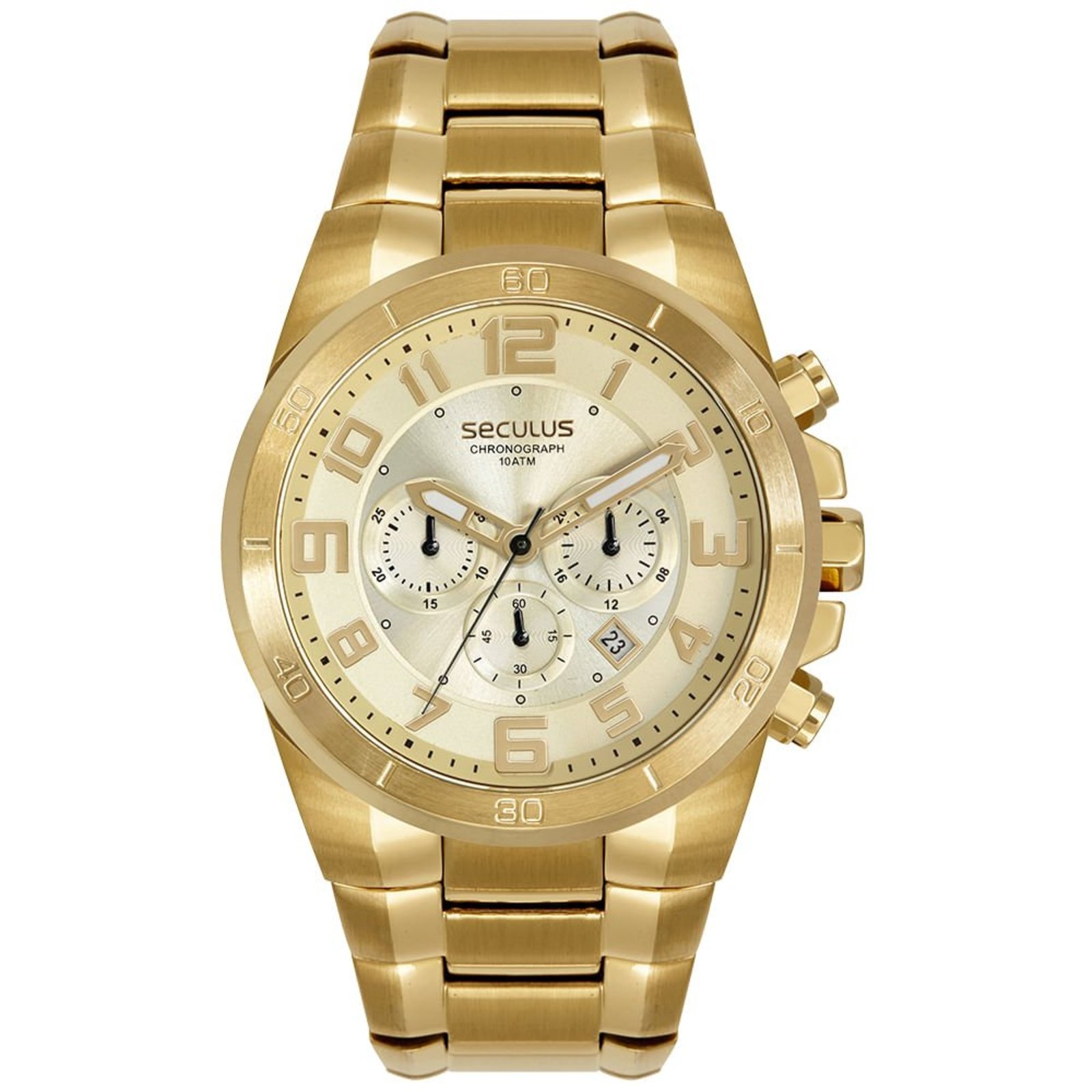 Relógio Seculus Masculino Cronógrafo Dourado Seculus