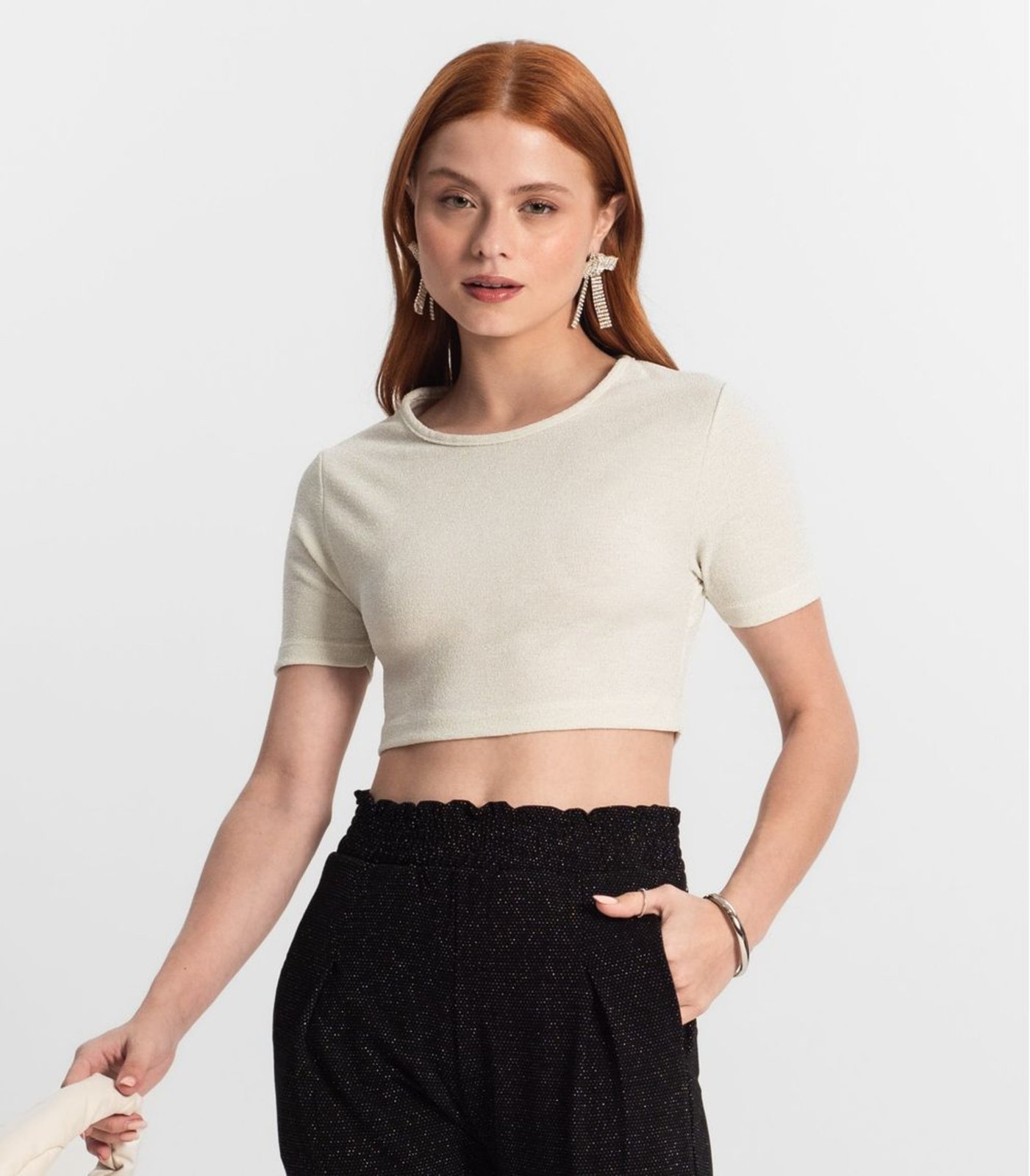 Vista 3 Infantil - Blusa Juvenil Feminina Em Lurex Minty bege MINTY bege