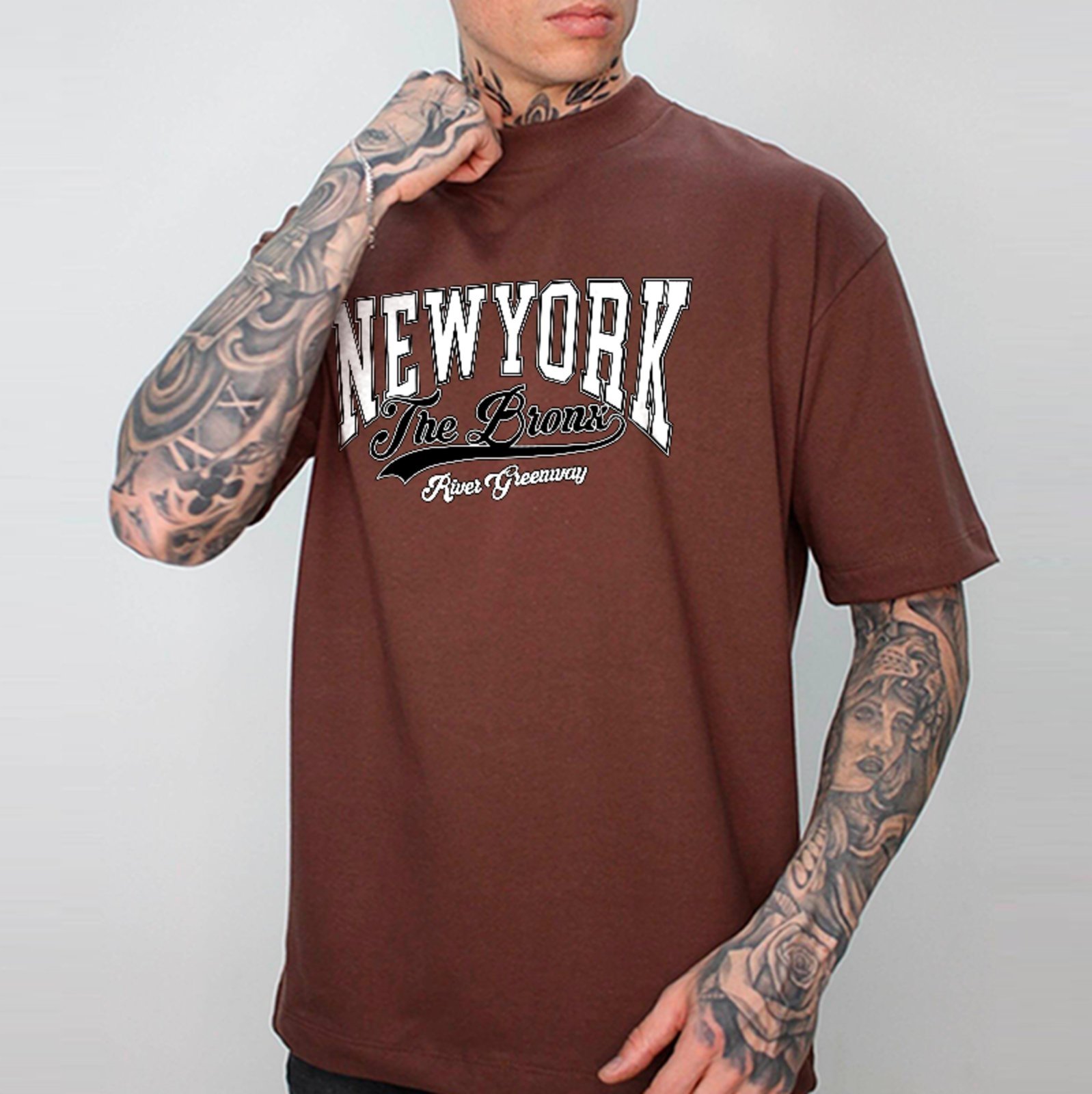 Camiseta Oversized New York The Bronx Estampa Street Conforto e Estilo Unissex Marrom