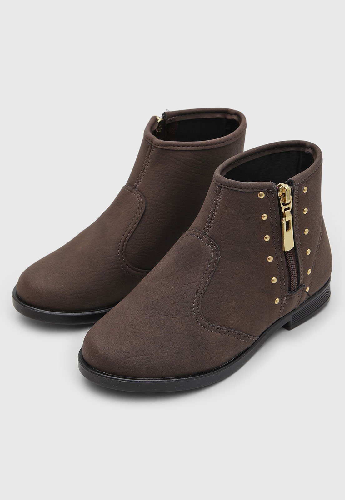 Infantil - Bota Menina Molekinha Cano Baixo Studs Marrom