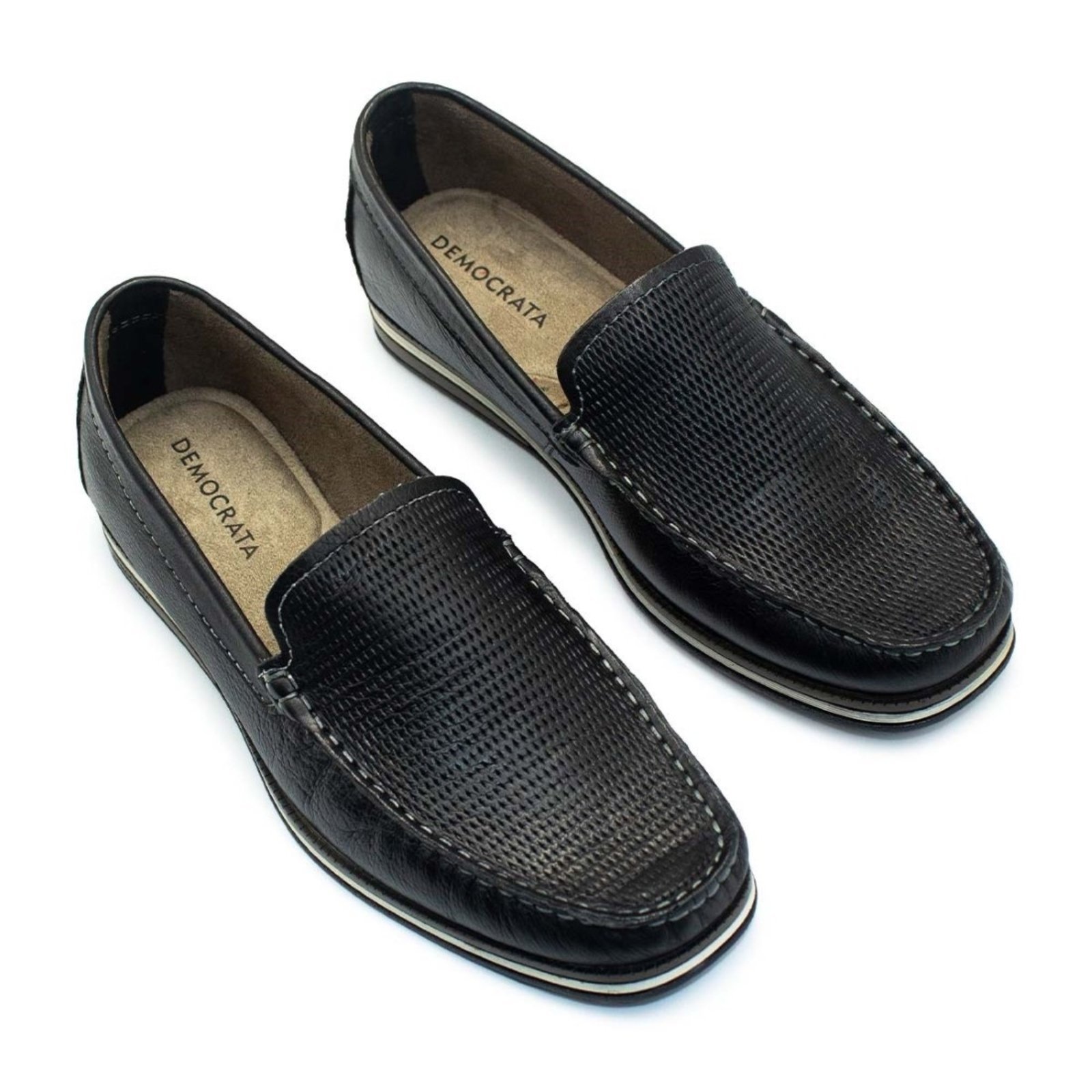 Vista 3 Mocassim De Couro Democrata Easy Ted 135201+Cinto Masculino Dupla Face preto DEMOCRATA preto