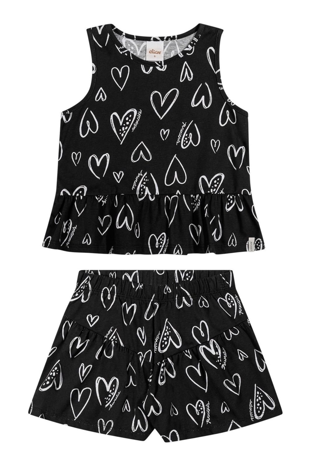 Infantil - Conjunto Curto Menina Corações Elian Preto
