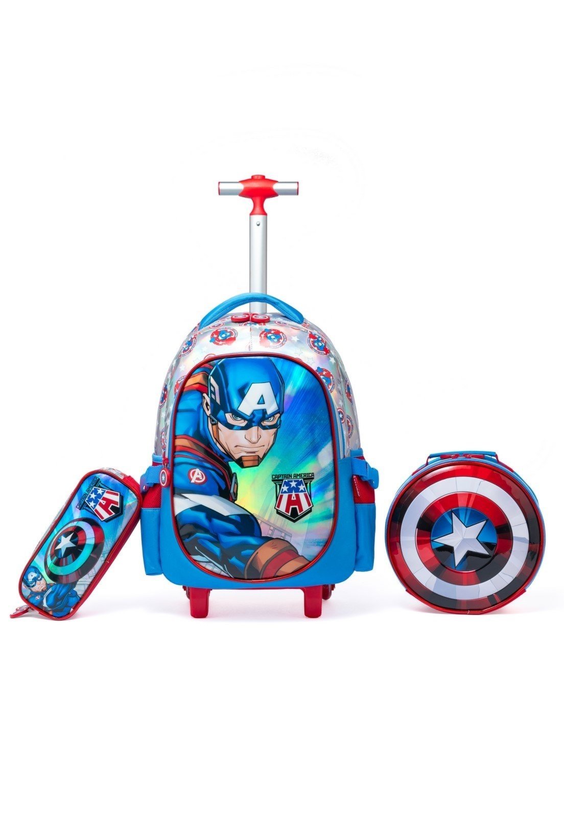 Infantil - Kit Mochila Lancheira Estojo Capitão America Escolar