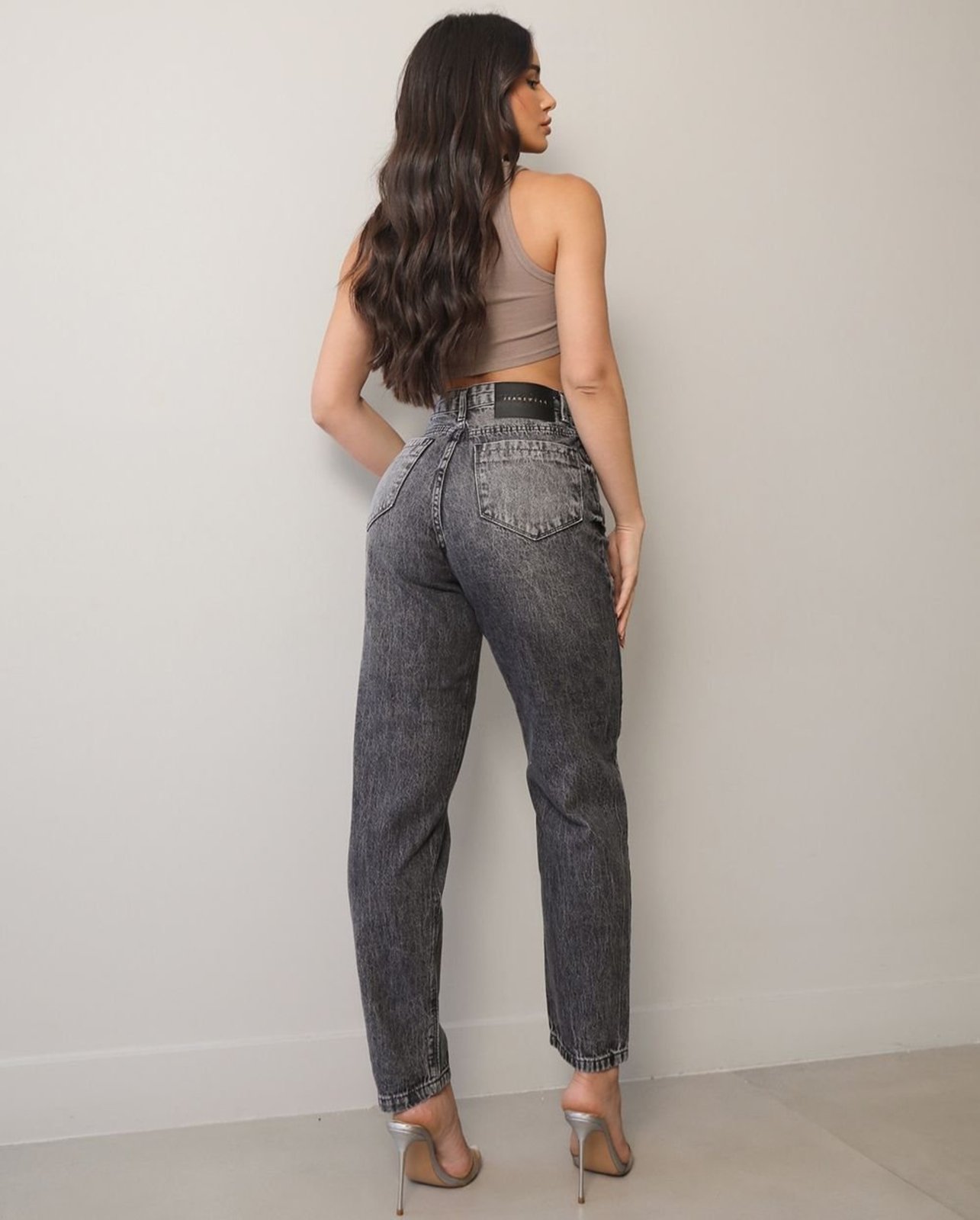 Vista 3 Calça Jeans Mom Feminina Cintura Alta 25118 Vintage Consciência cinza Consciência cinza