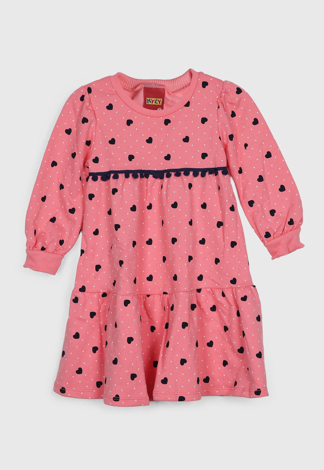 Vestido Kyly Estampa Corações Rosa