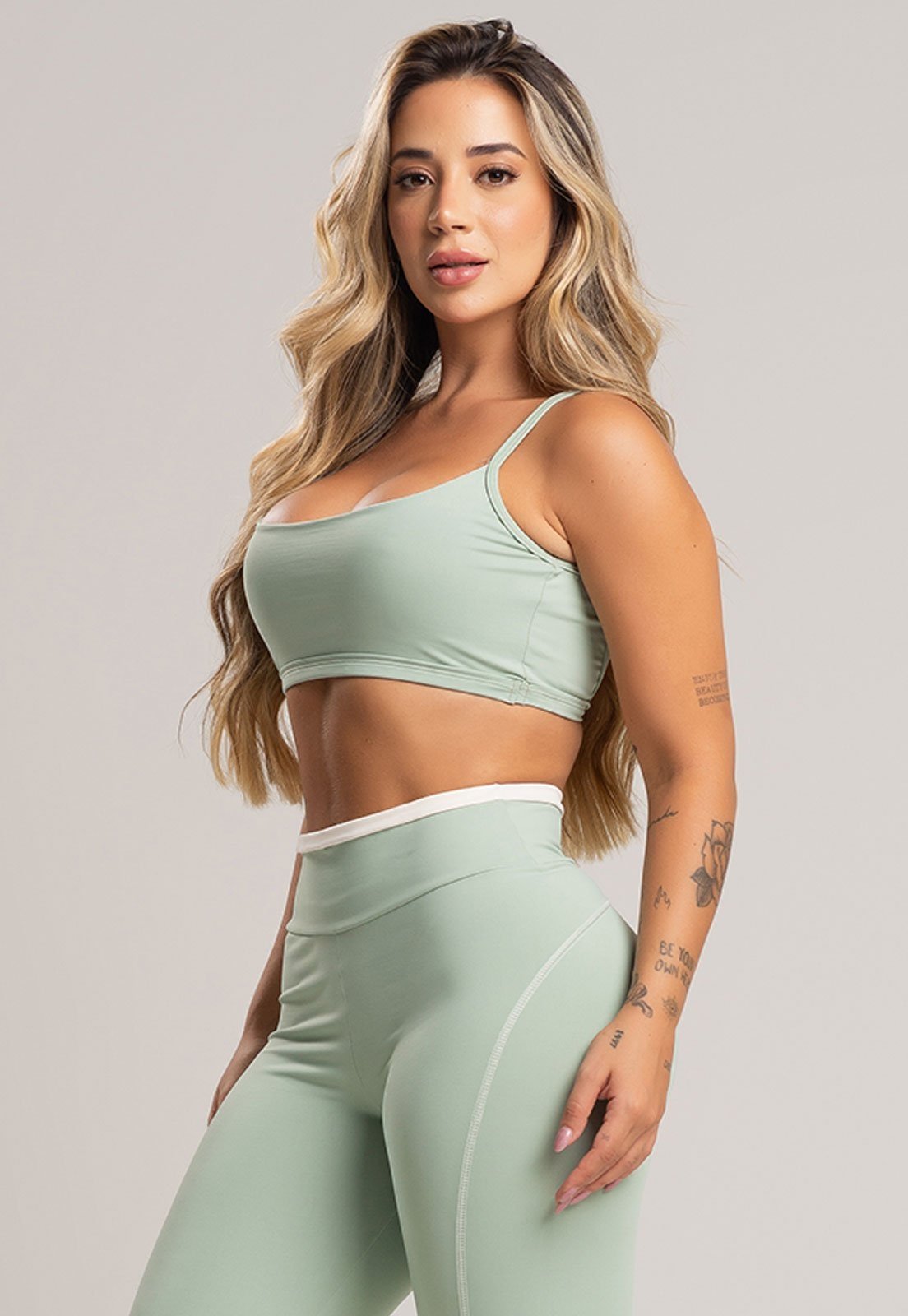 Top Feminino MVB Modas Cropped Fitness Alcinha Costas Abertas Poliamida Pistache