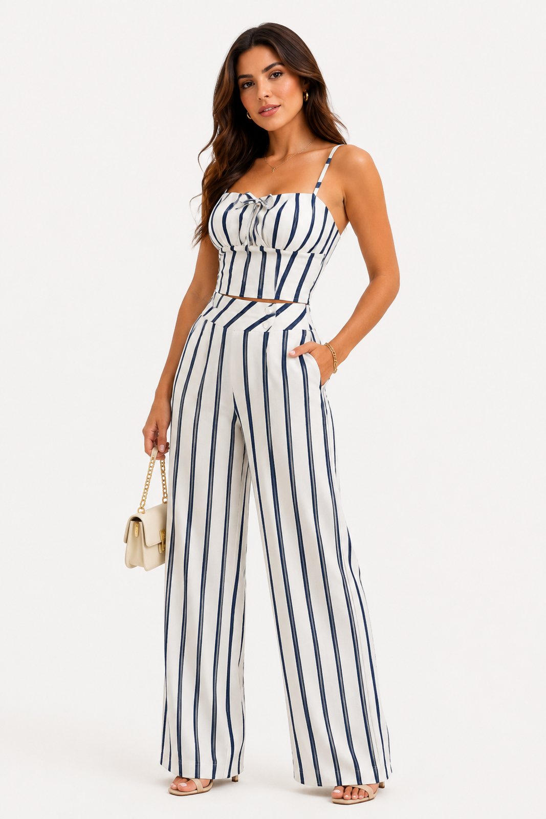 Conjunto Feminino D Bell Outlet Fashion Listras Azul
