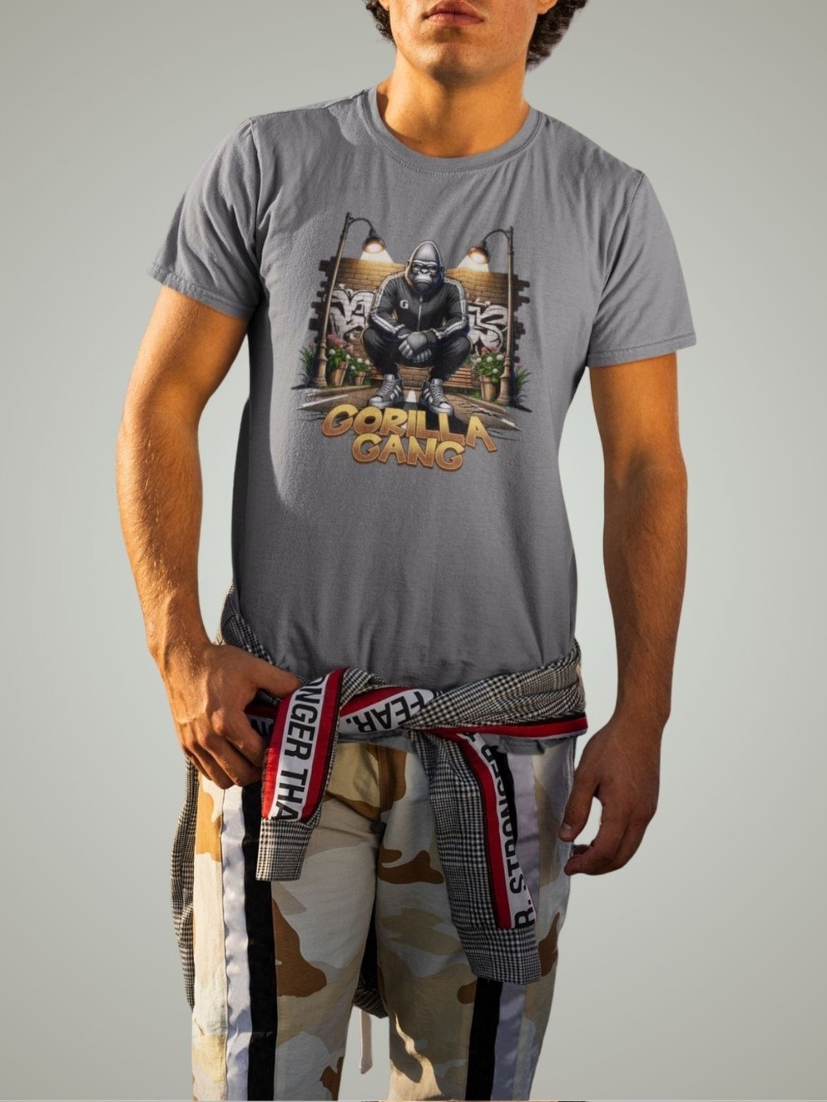 Camiseta Básica Masculina GuGi Gorilla Gang Estilo Street Chumbo