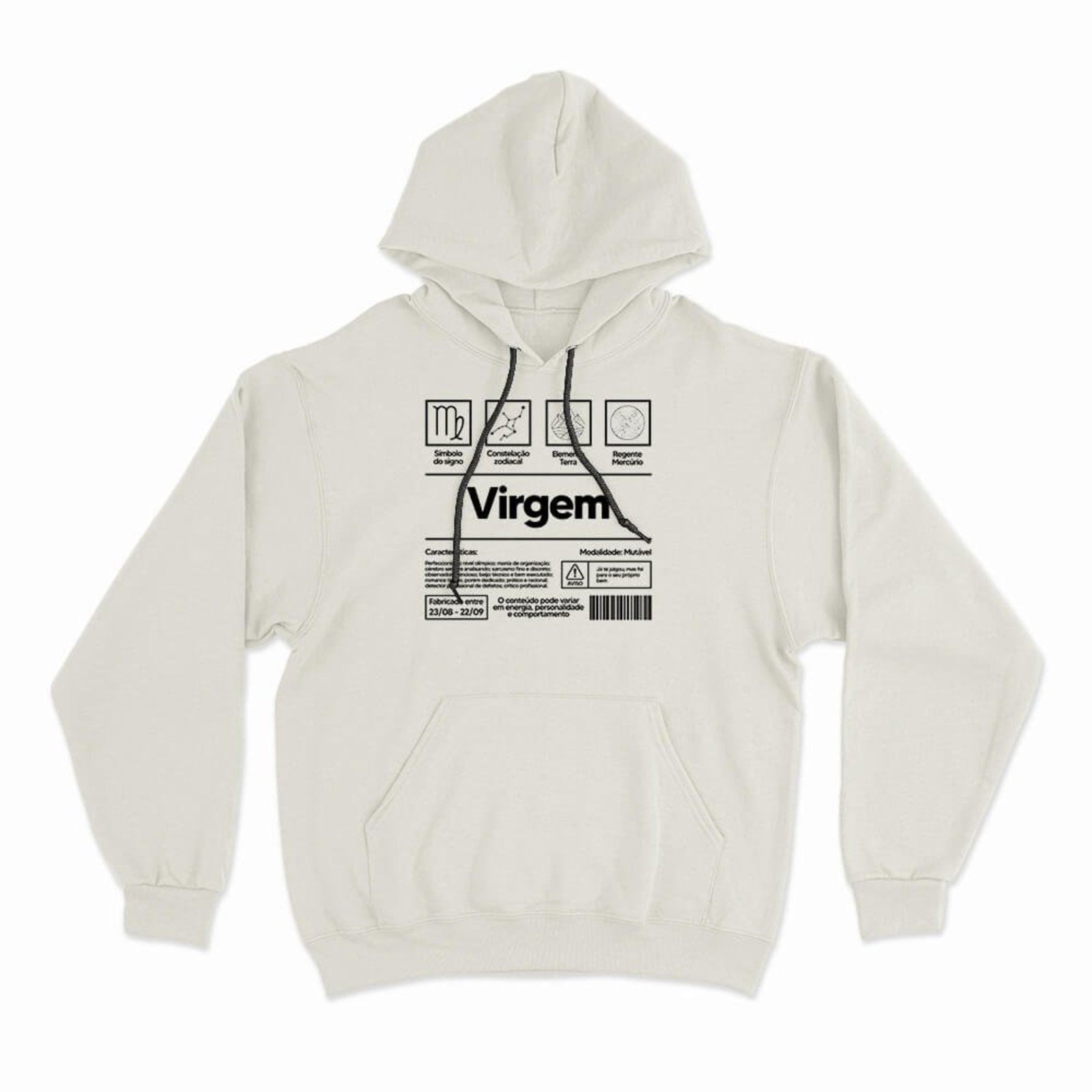 Moletom Com Capuz Virgem - Off White - Casual - Studio Geek