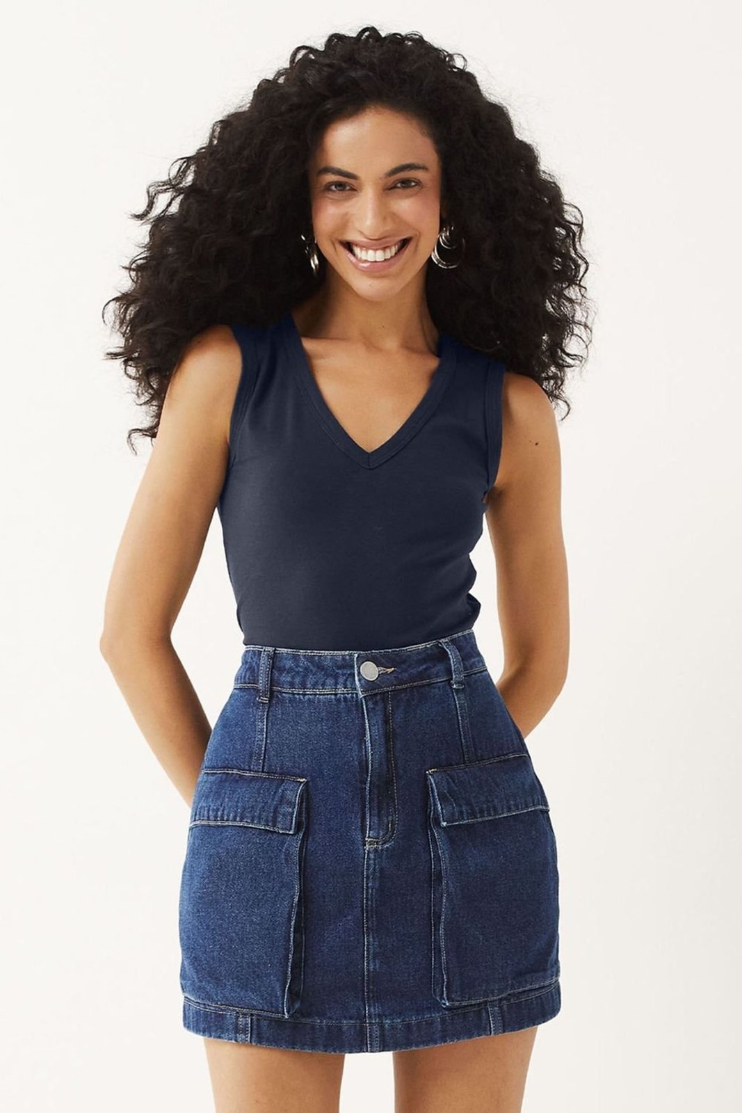 Short Saia Feminino Jeans Cargo Marialícia Azul