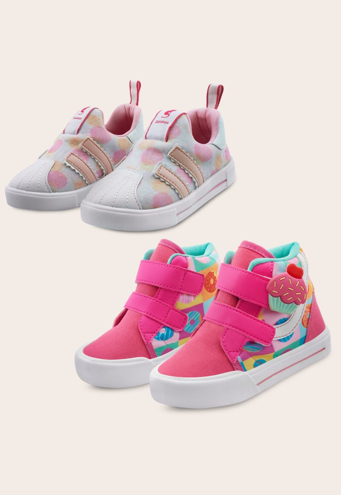 Infantil – Kit 2 Pares De Tênis Menina Escolar Rosa/Cupcake Mzkid