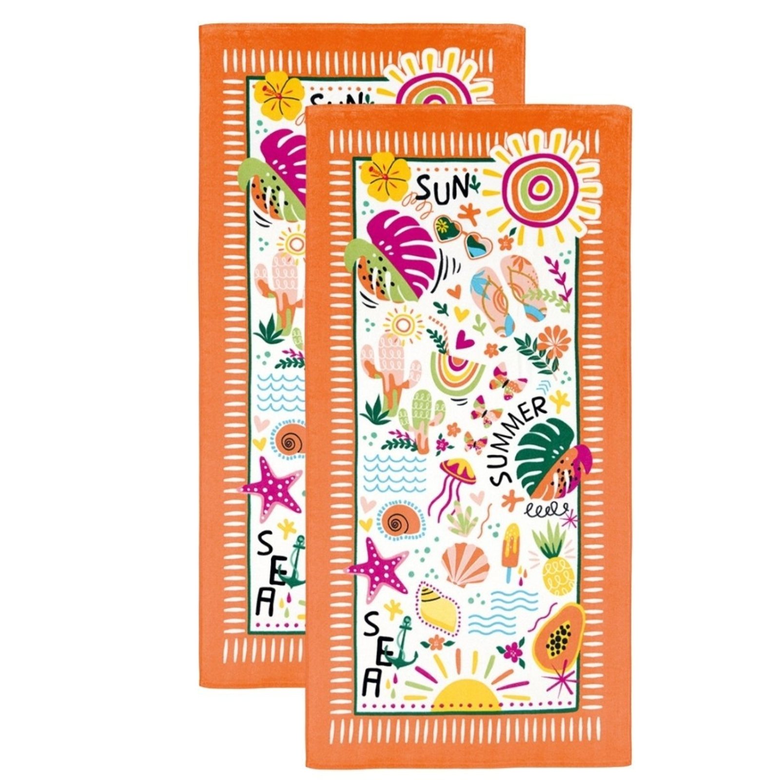 Kit 2 Toalha Banhao Praia Piscina Dohler Algodao Summer Laranja