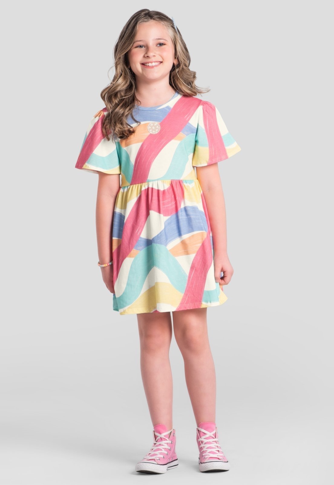 Infantil - Vestido menina colorido em malha Brandili