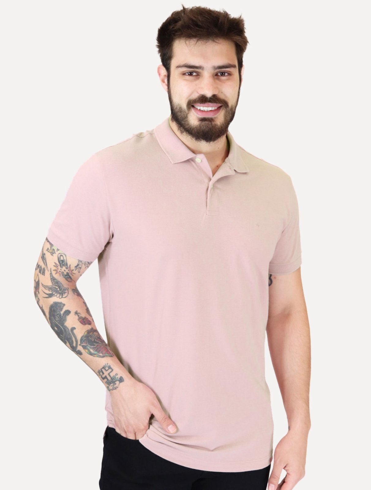 Polo Aramis Masculina Basic Piquet Mono Rosa Claro