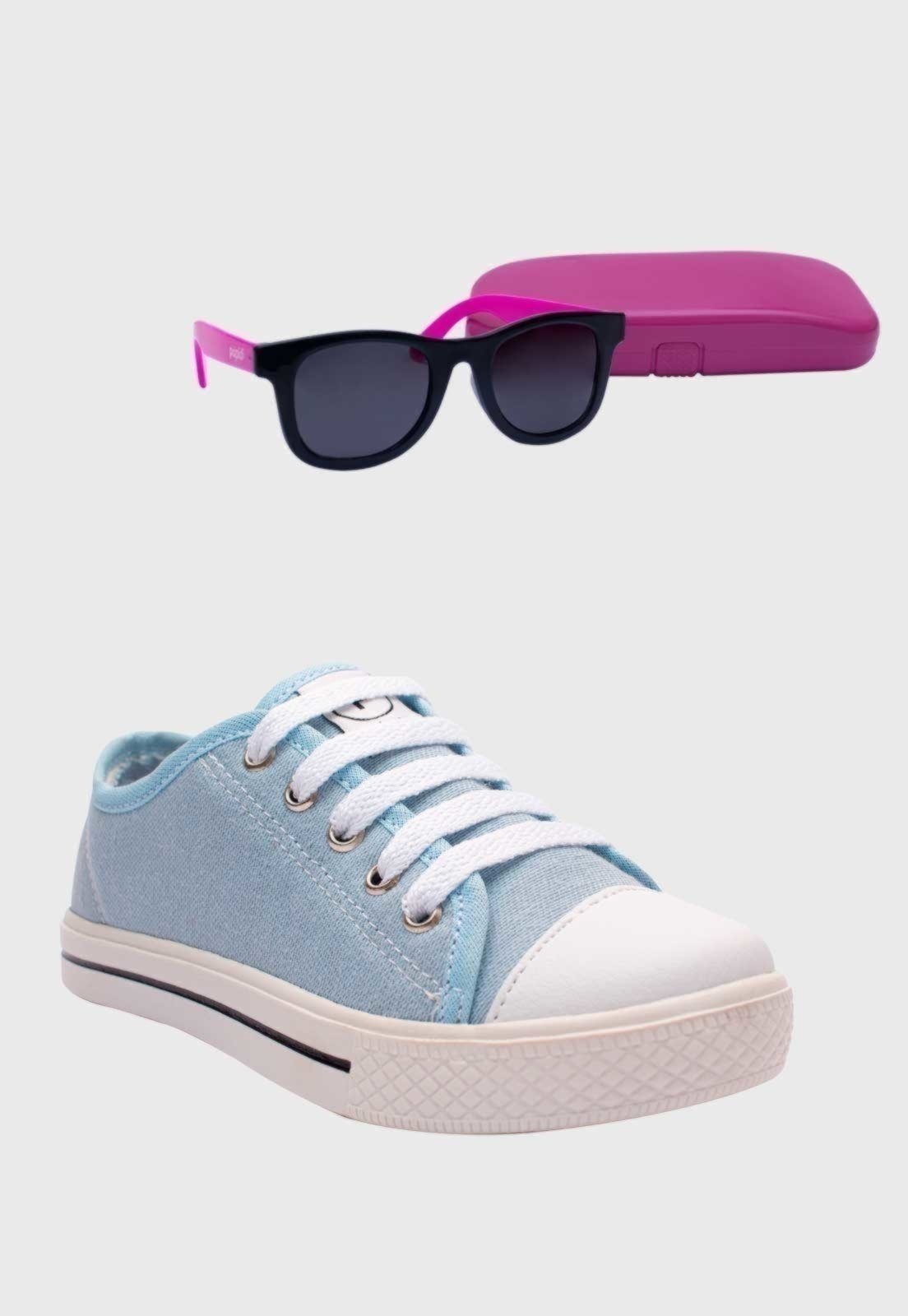 Infantil – Kit Tenis Popstar Azul e Oculos de Sol Rosa