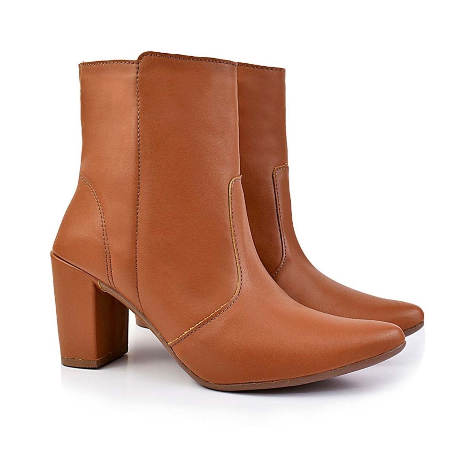 Bota bico Fino Salto Fashion Confortável Olzzy Caramelo