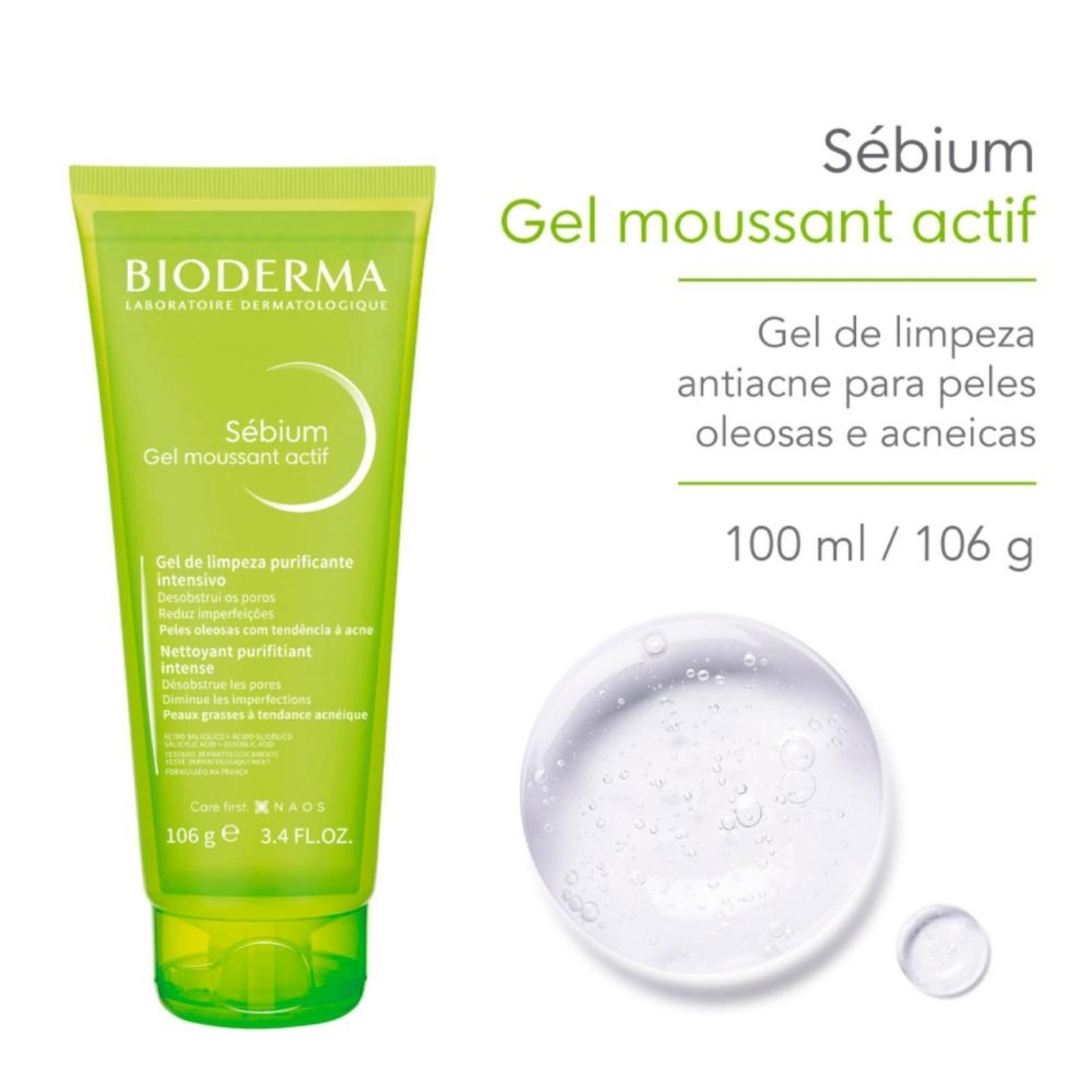 Vista 3 Bioderma Sébium Moussant Actif Gel de Limpeza Facial 100ml incolor BIODERMA incolor